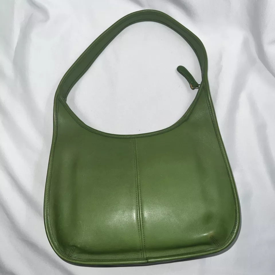 Rare Old Coach Ergo One Shoulder Bag Leaf Green POCKET ZIP 9033 Leather Vintage