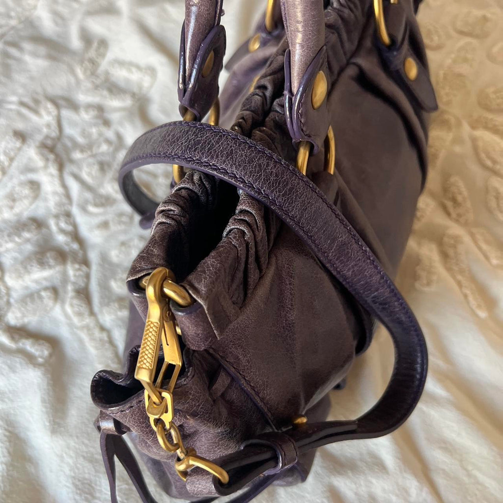 Authentic Miu Miu Vitello Bag – Purple with Gold Hardware