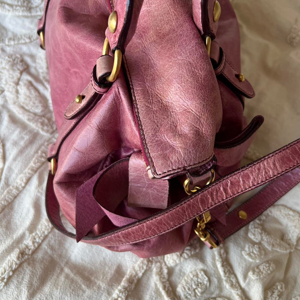 Authentic Pink Miu Miu Vitello Lux Bow Bag – Gold Hardware & Removable Strap