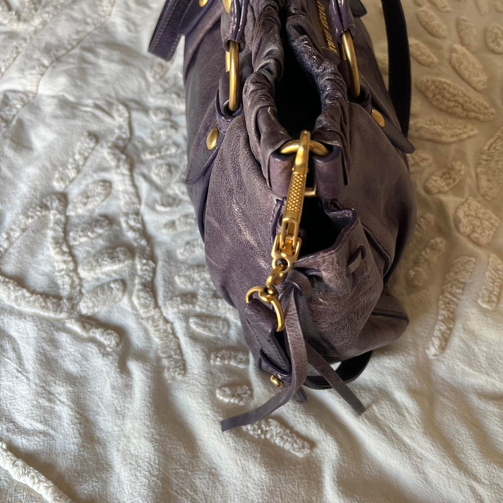 Authentic Miu Miu Vitello Bag – Purple with Gold Hardware