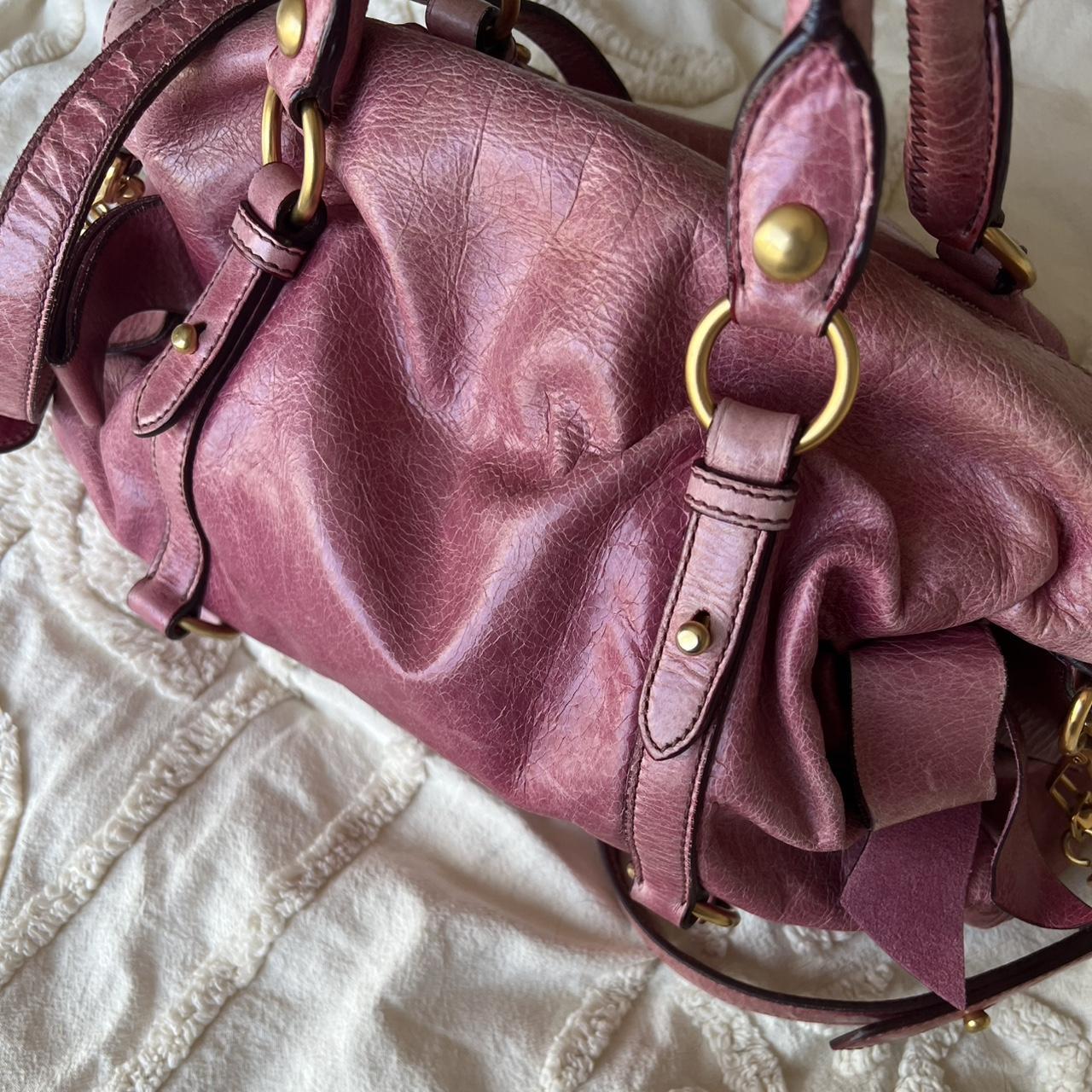 Authentic Pink Miu Miu Vitello Lux Bow Bag – Gold Hardware & Removable Strap