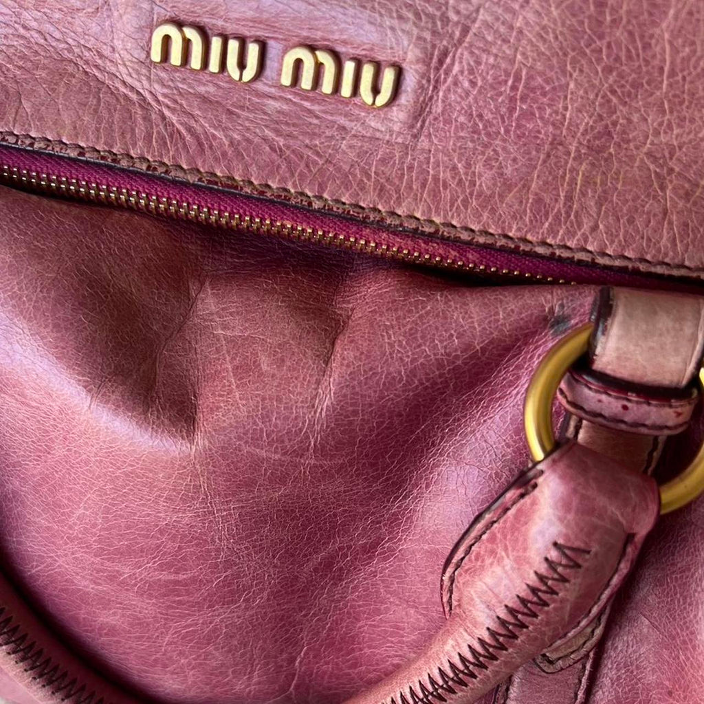 Authentic Pink Miu Miu Vitello Lux Bow Bag – Gold Hardware & Removable Strap