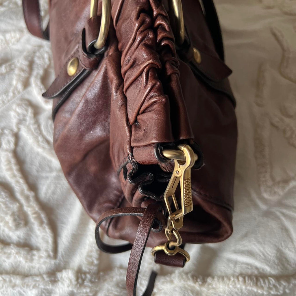 Authentic Miu Miu Vitello Bag – Dark Brown with Gold Hardware