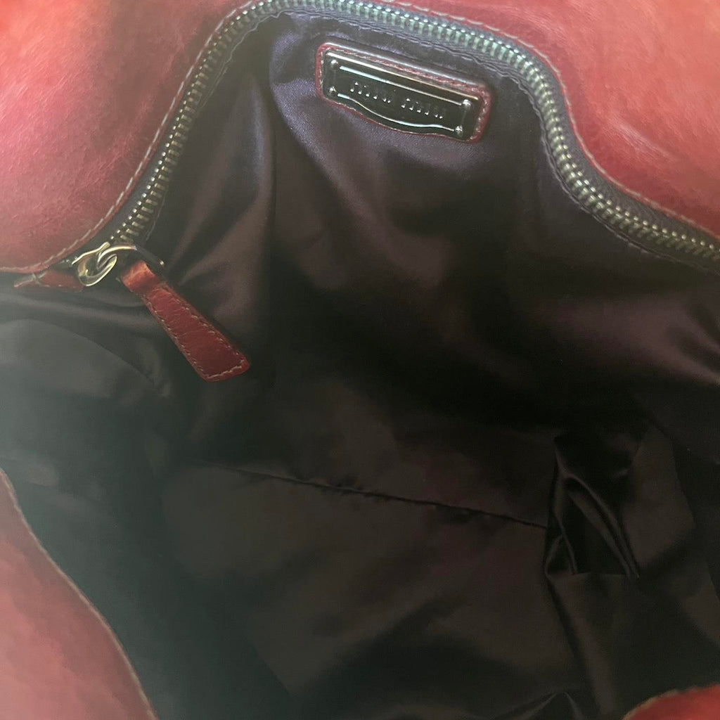 Authentic Burgundy Miu Miu Vitello Lux Bow Bag – Silver Hardware & Removable Strap