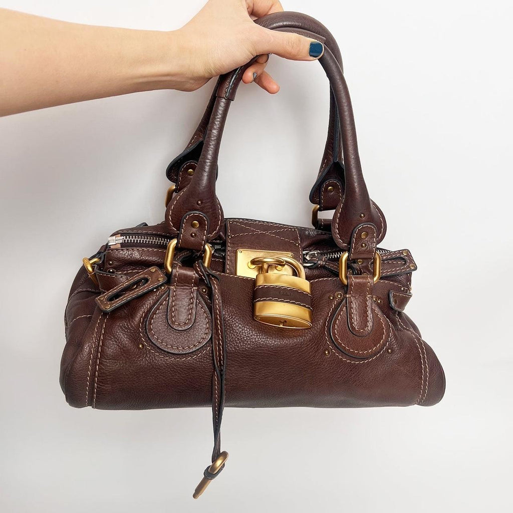 Authentic Vintage 90s Chloé Paddington Bag – Dark Reddish Brown Leather