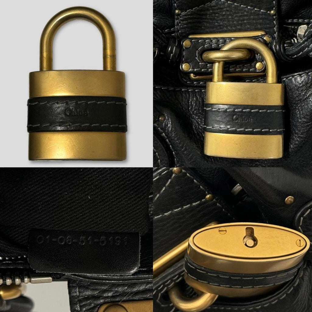 PreOwned CHLOÉ Paddington Bag  Black Leather With Gold Lock Hardware