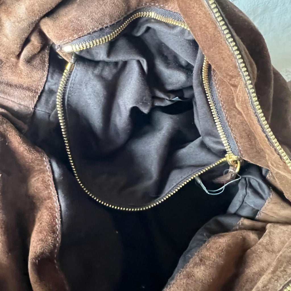 Authentic Miu Miu Vitello Lux Bow Bag – Dark Brown Suede with Gold Hardware