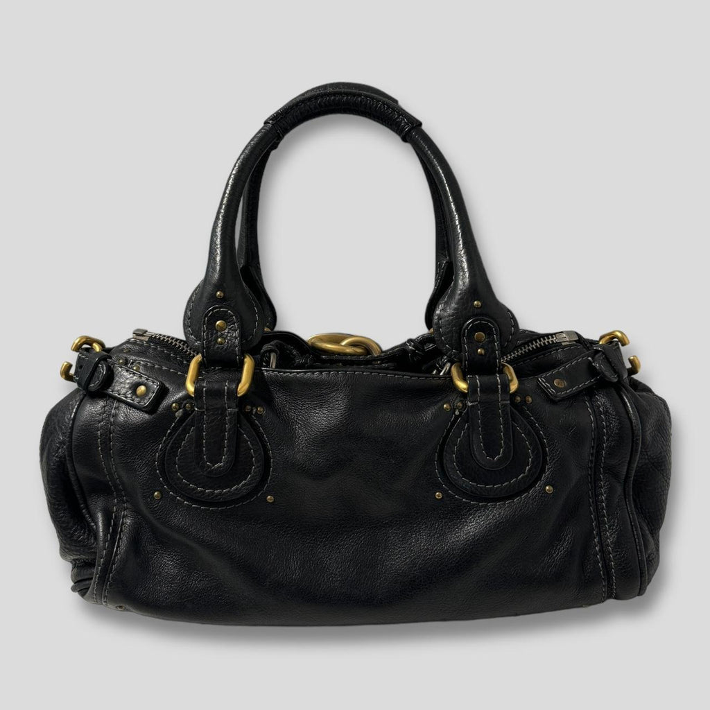 PreOwned CHLOÉ Paddington Bag  Black Leather With Gold Lock Hardware