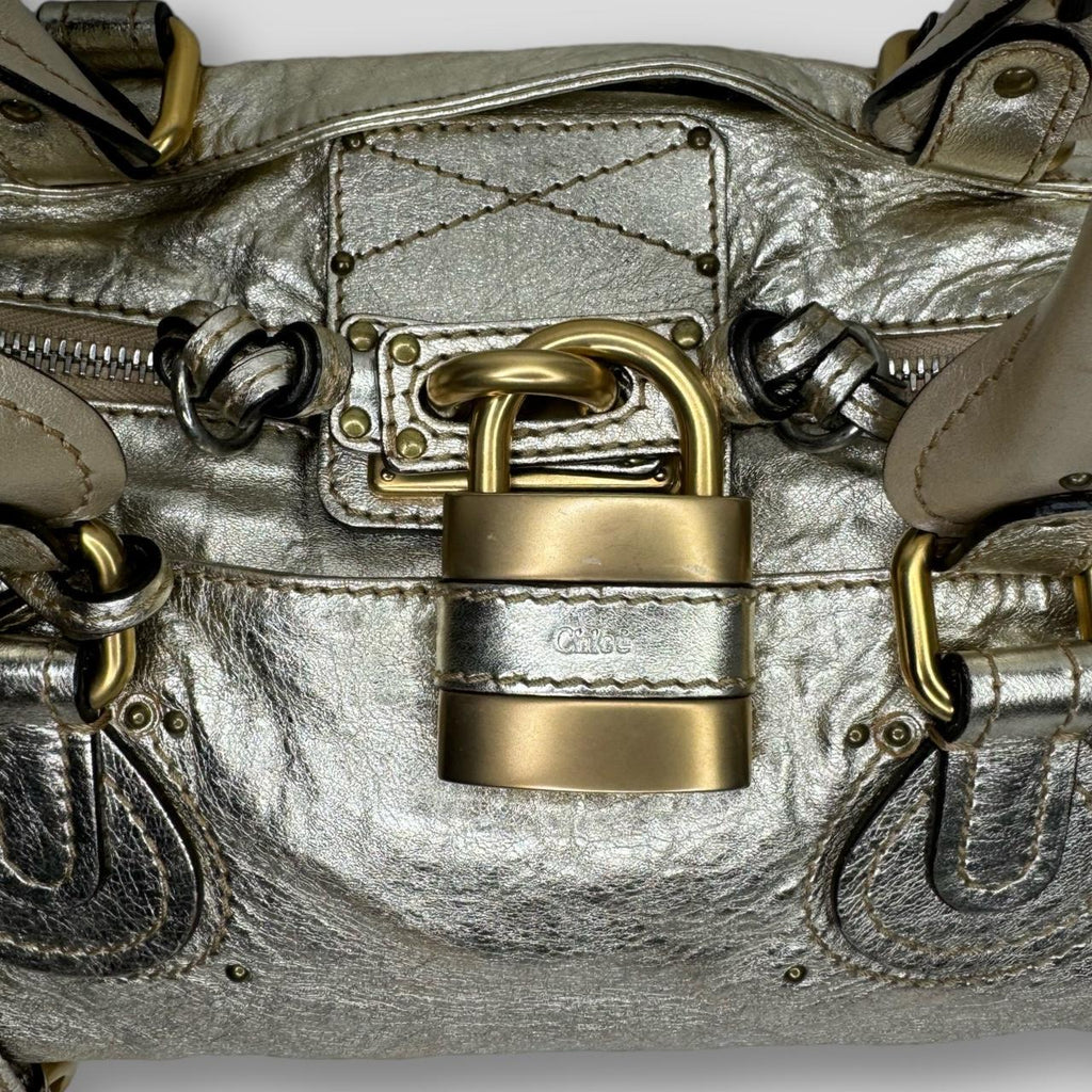 PreOwned CHLOÉ Paddington Bag  Metallic Light Gold Color