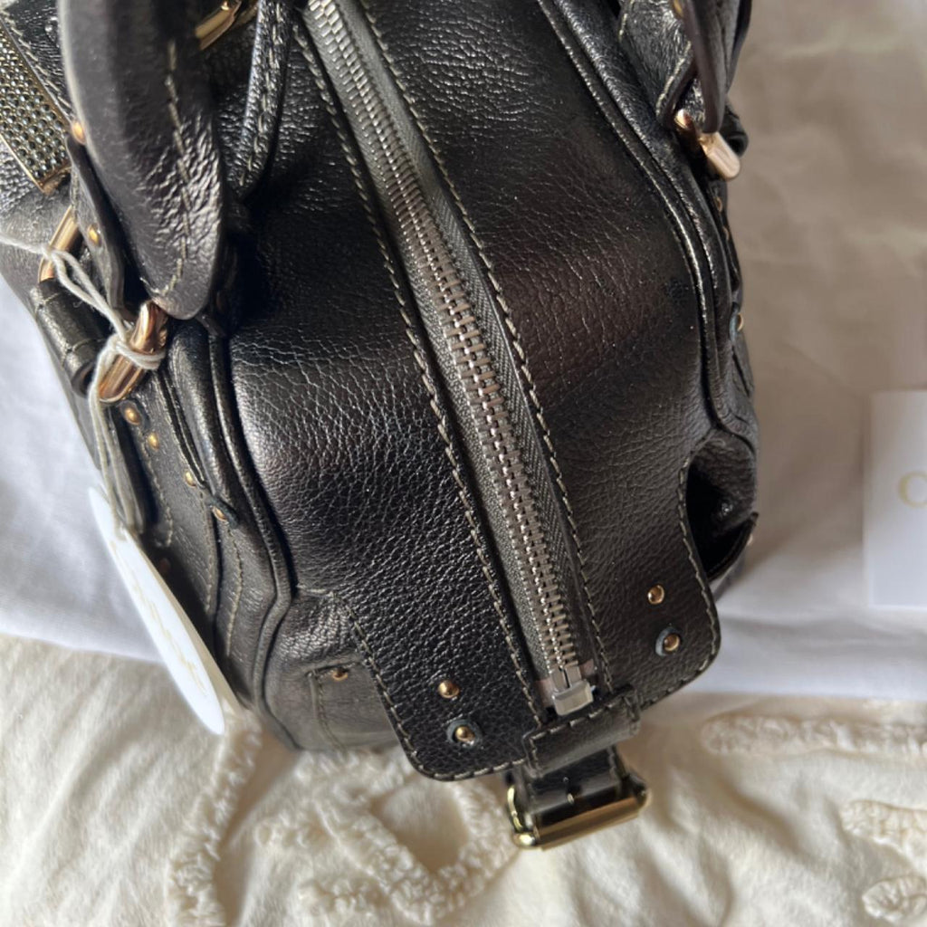 Authentic Rare Metallic Silver Chloé Paddington Bag – Gold Hardware + Crystal Lock