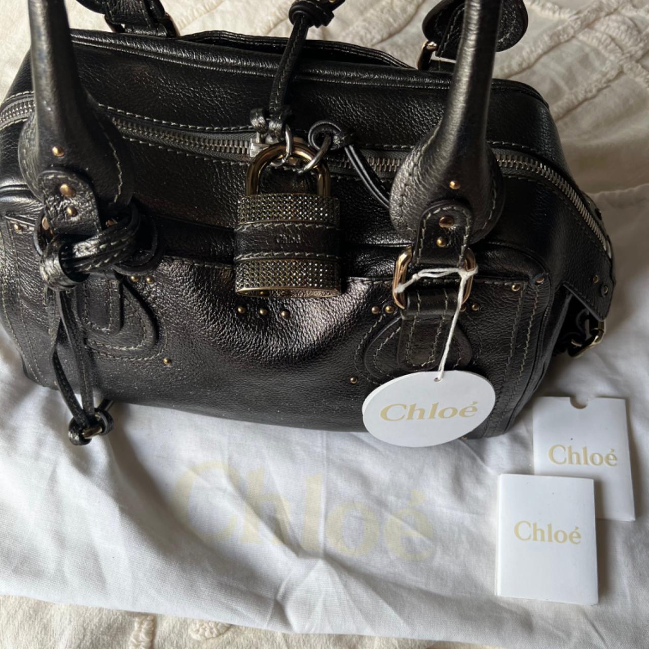 Authentic Rare Metallic Silver Chloé Paddington Bag – Gold Hardware + Crystal Lock