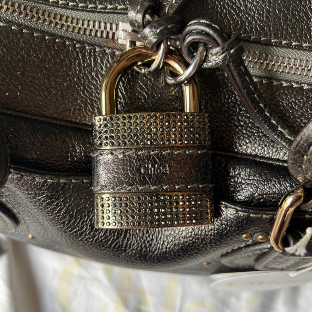 Authentic Rare Metallic Silver Chloé Paddington Bag – Gold Hardware + Crystal Lock
