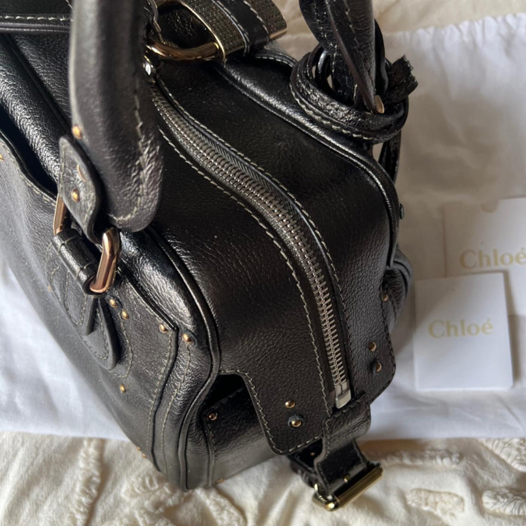 Authentic Rare Metallic Silver Chloé Paddington Bag – Gold Hardware + Crystal Lock