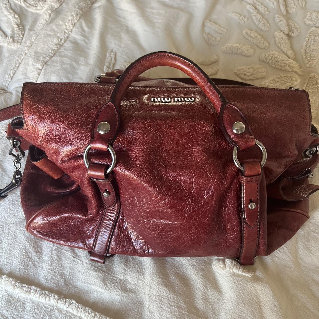 Authentic Burgundy Miu Miu Vitello Lux Bow Bag – Silver Hardware & Removable Strap