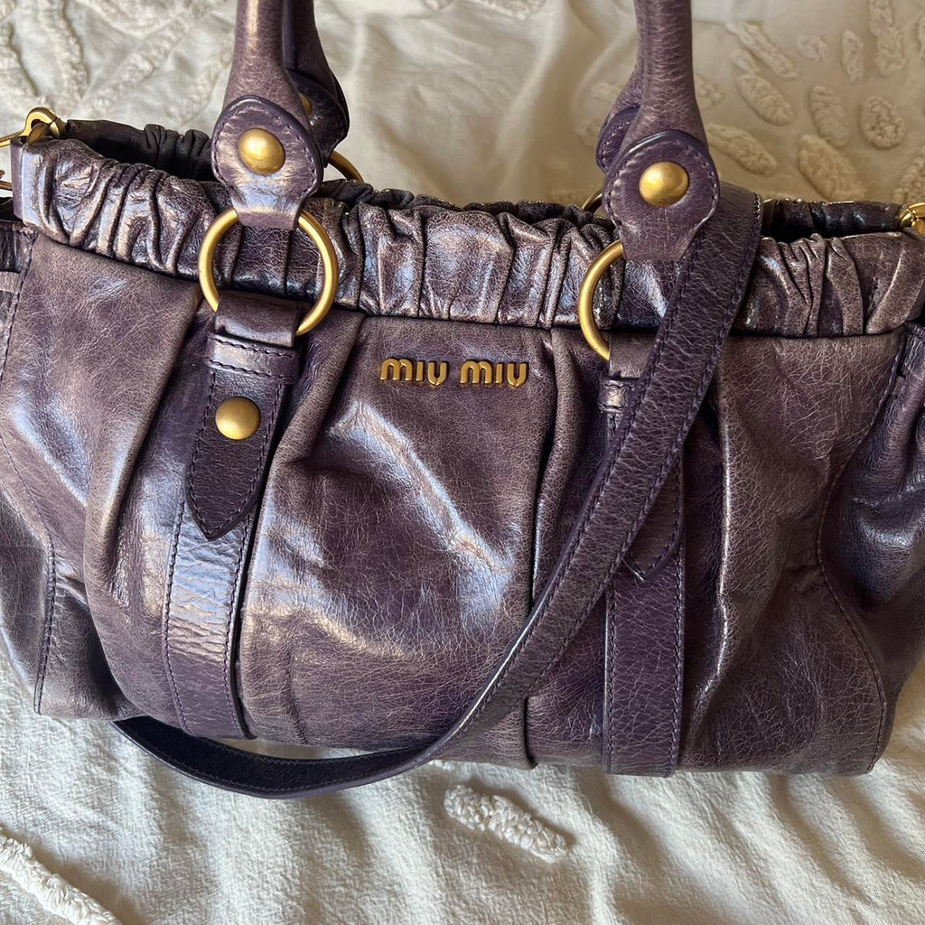 Authentic Miu Miu Vitello Bag – Purple with Gold Hardware