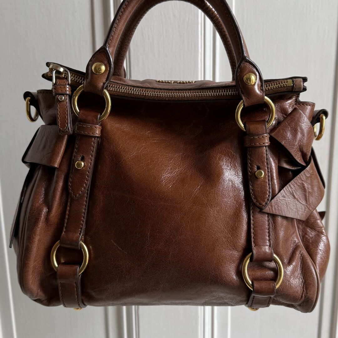 PreOwned Miu Miu Mini Vitello Lux Brown Leather Handbag