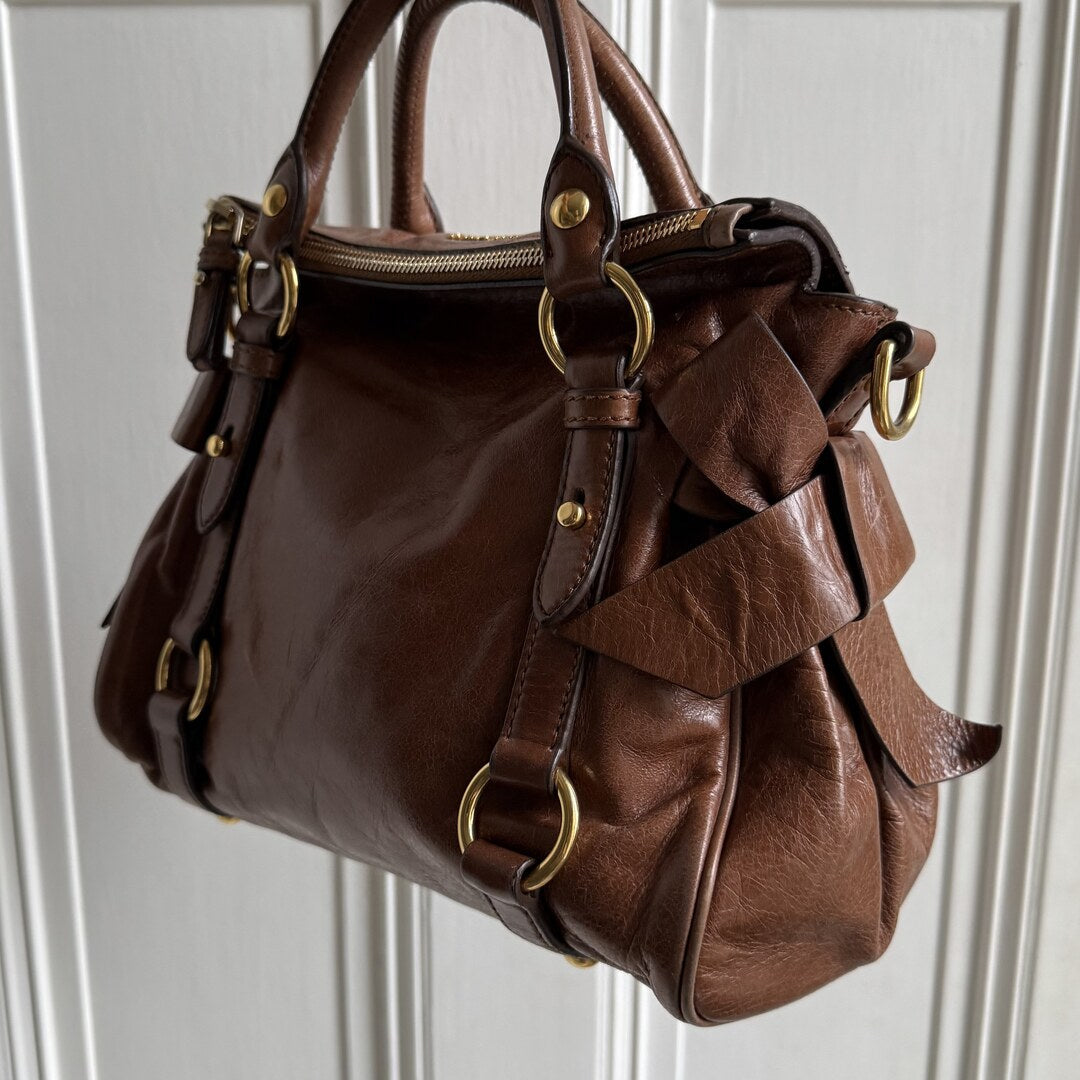 PreOwned Miu Miu Mini Vitello Lux Brown Leather Handbag