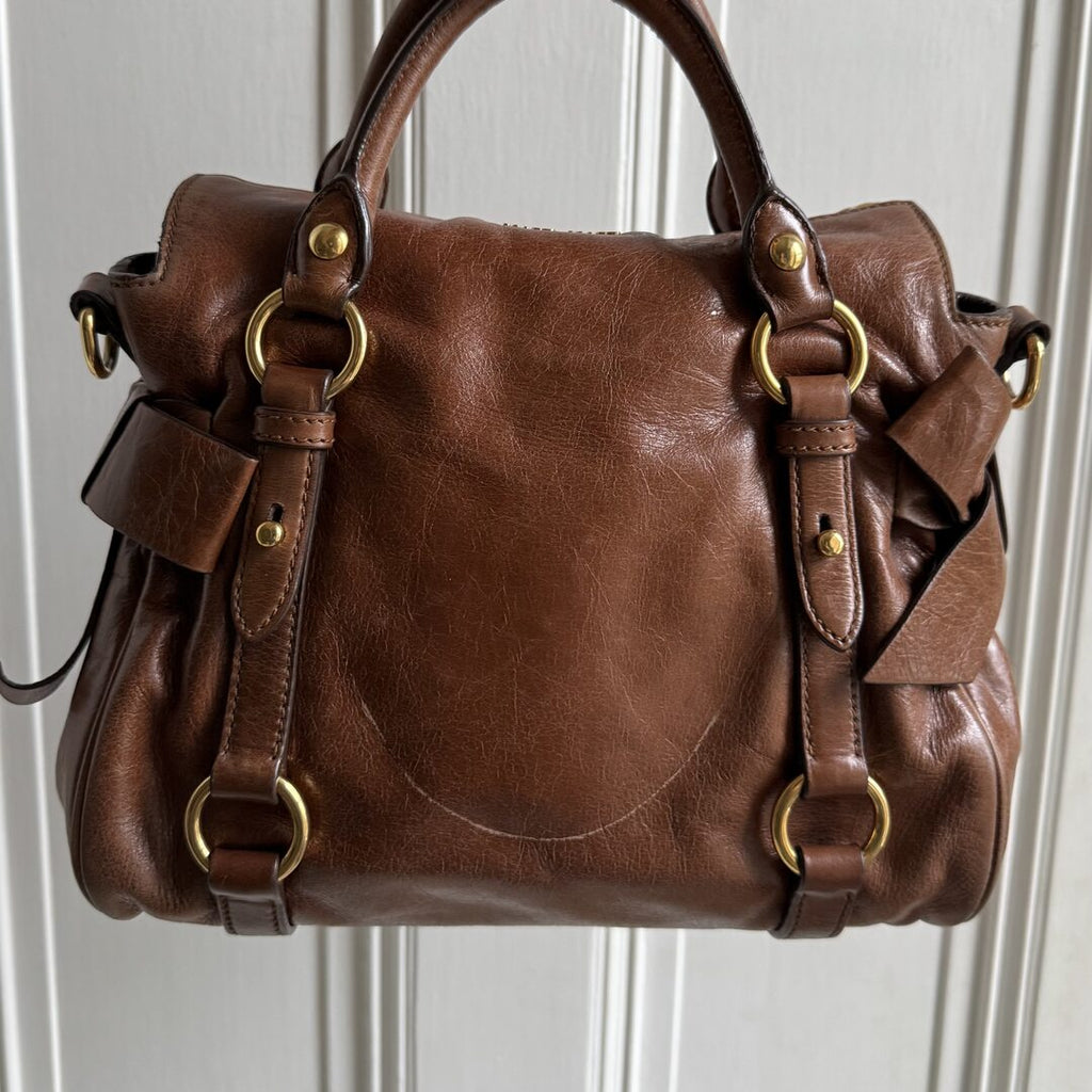 PreOwned Miu Miu Mini Vitello Lux Brown Leather Handbag