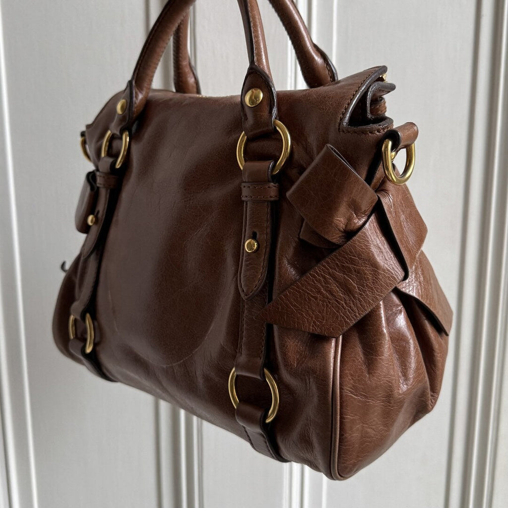 PreOwned Miu Miu Mini Vitello Lux Brown Leather Handbag