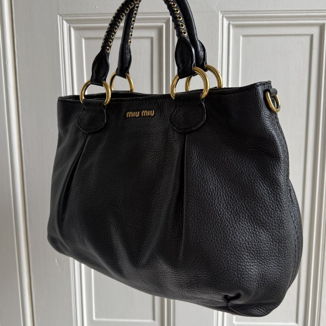 PreOwned Miu Miu Vitello Leather Black Shoulder Bag