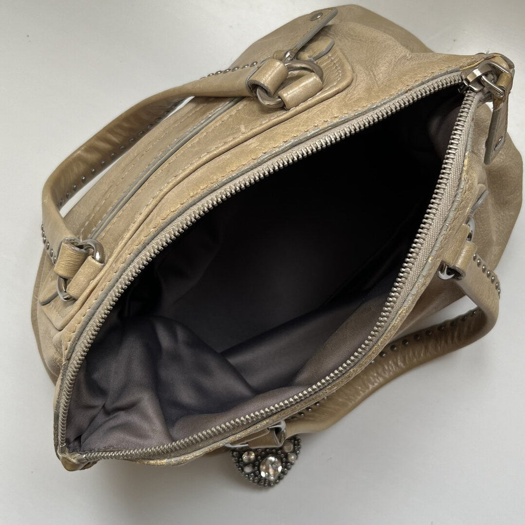 PreOwned Miu Miu Studded Charm Leather Beige Shoulder Bag