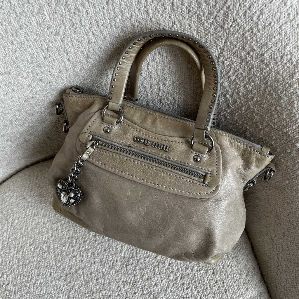 PreOwned Miu Miu Studded Charm Leather Beige Shoulder Bag