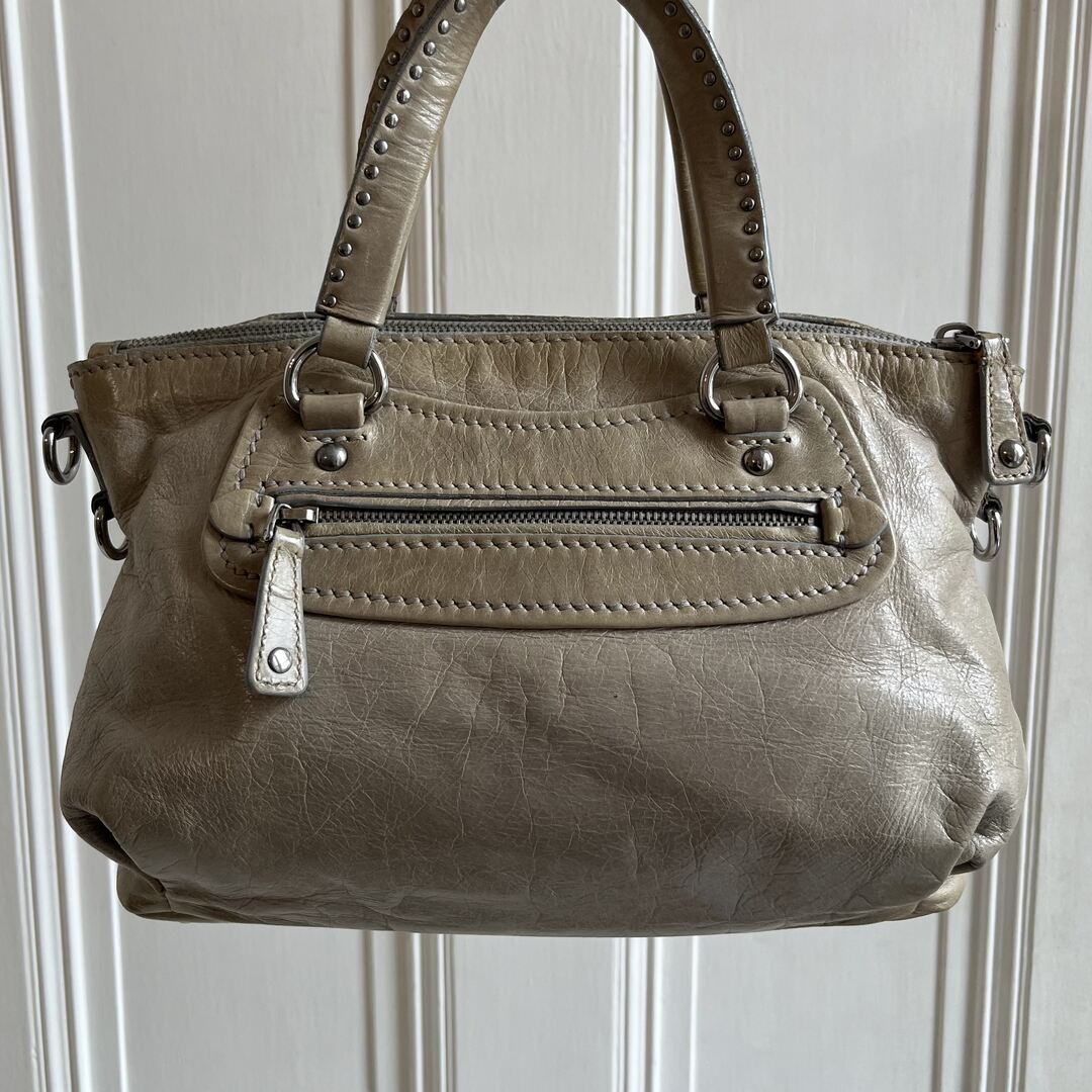 PreOwned Miu Miu Studded Charm Leather Beige Shoulder Bag