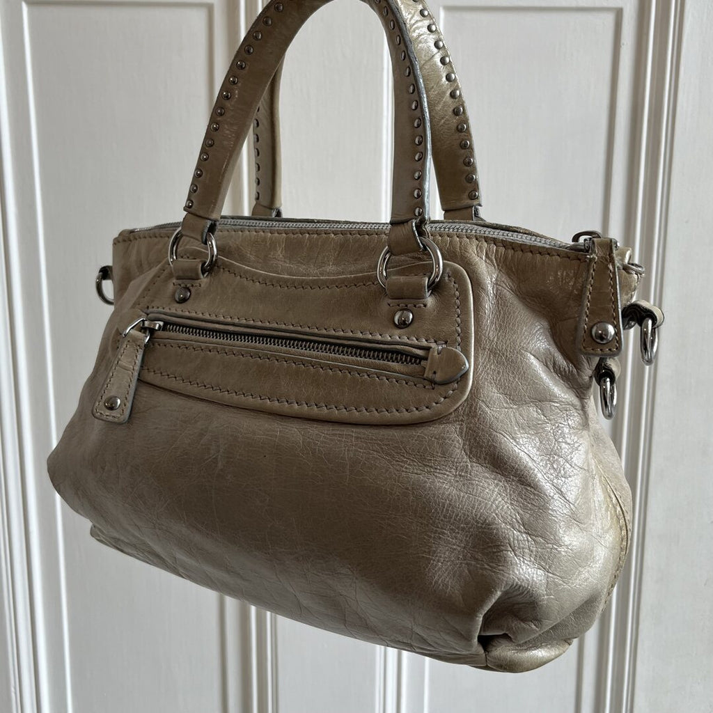 PreOwned Miu Miu Studded Charm Leather Beige Shoulder Bag