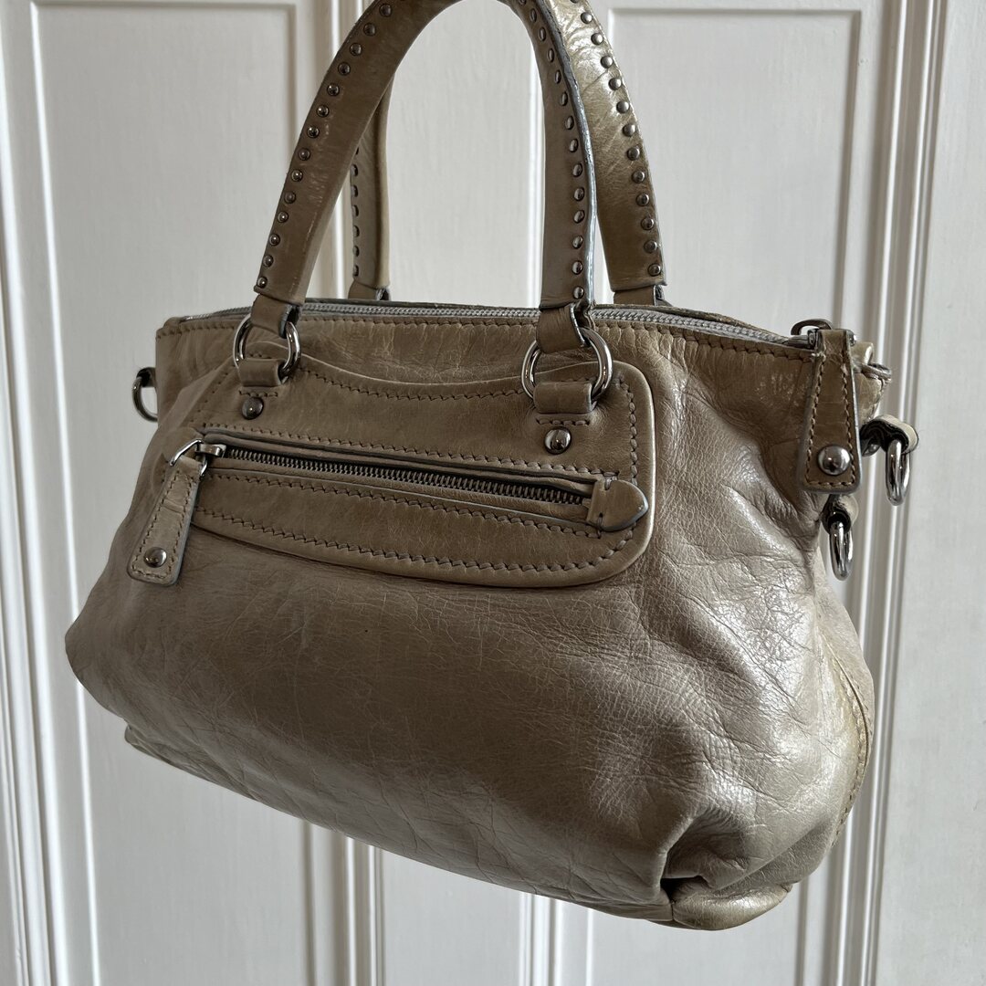 PreOwned Miu Miu Studded Charm Leather Beige Shoulder Bag
