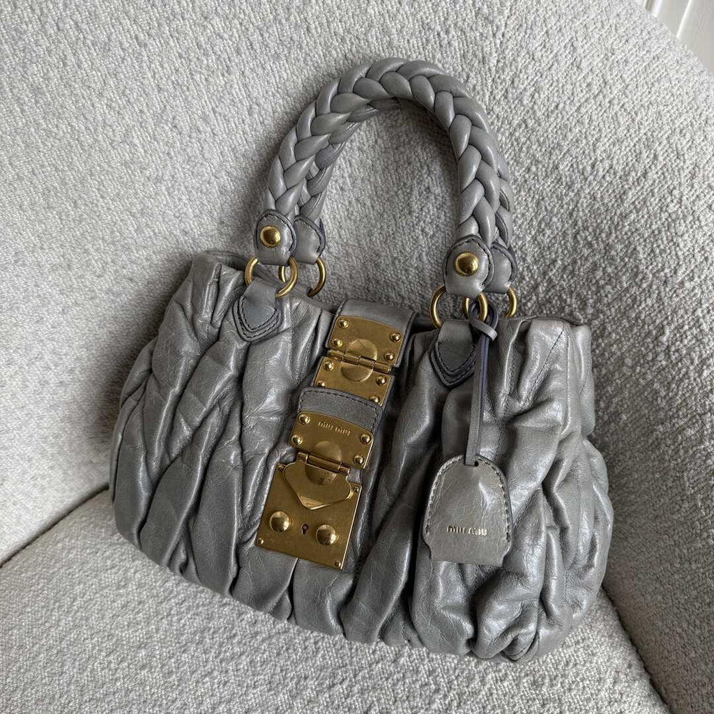 PreOwned Miu Miu Matelasse Grey Leather Handbag
