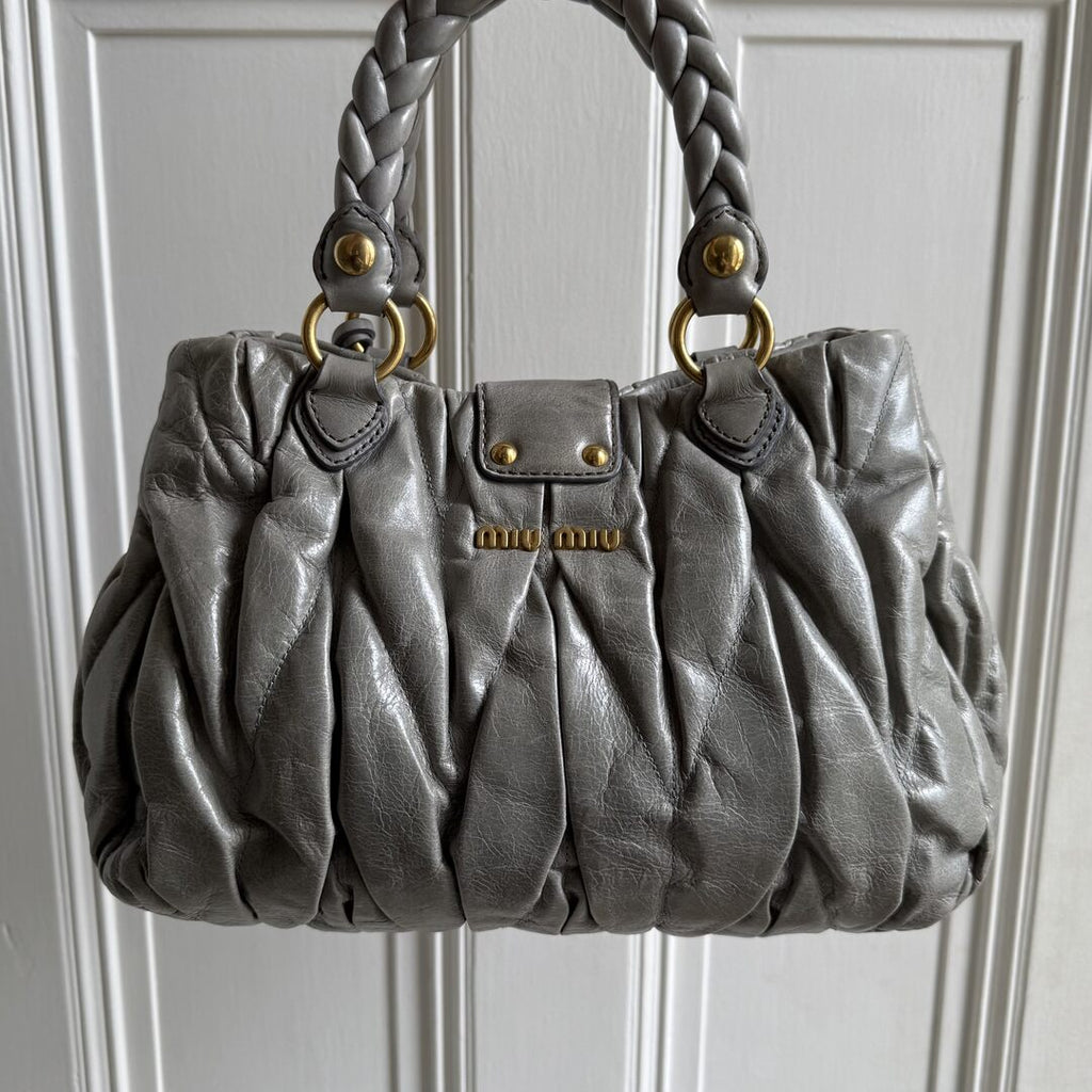 PreOwned Miu Miu Matelasse Grey Leather Handbag
