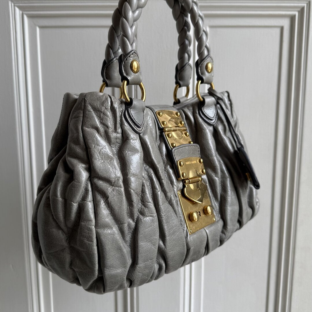 PreOwned Miu Miu Matelasse Grey Leather Handbag