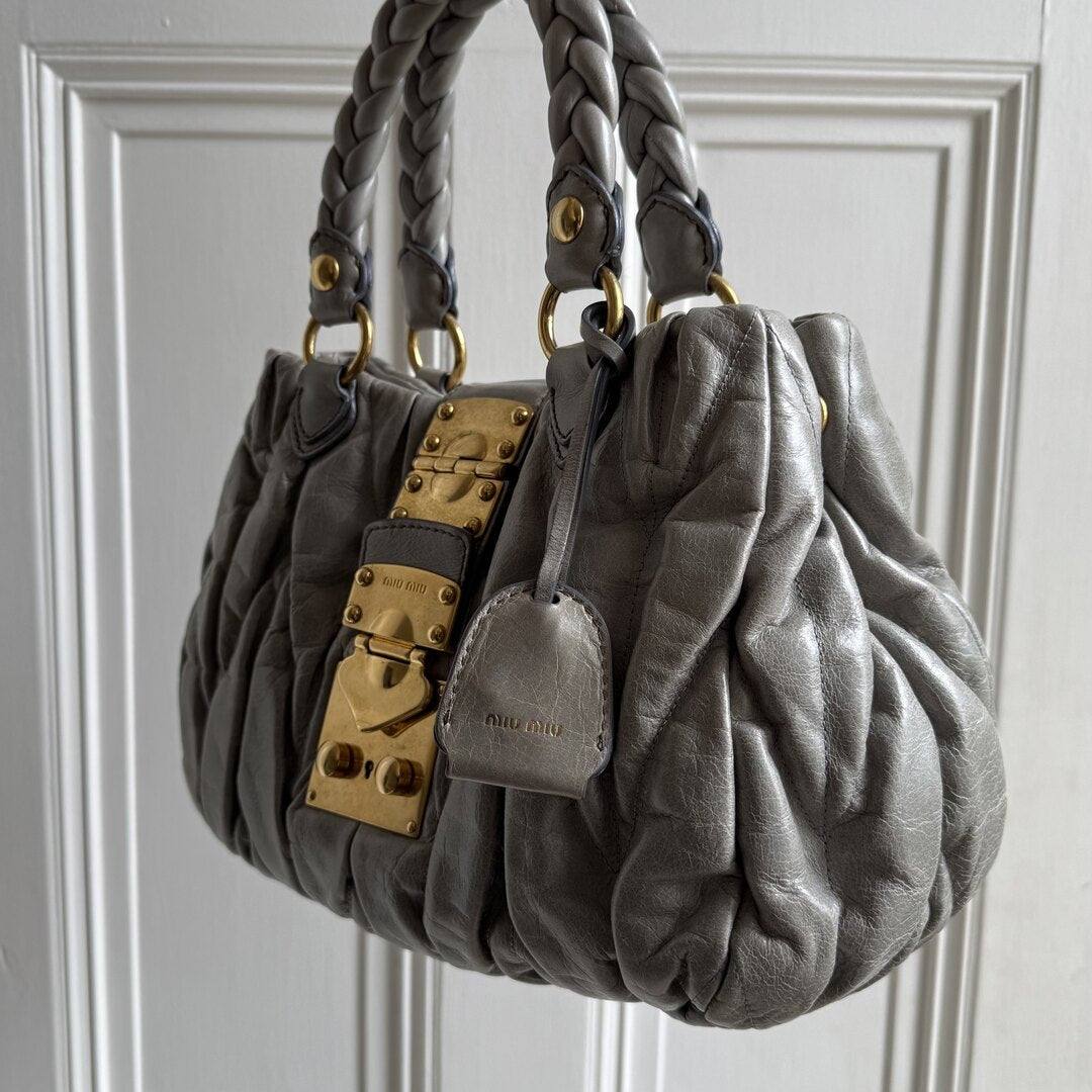 PreOwned Miu Miu Matelasse Grey Leather Handbag
