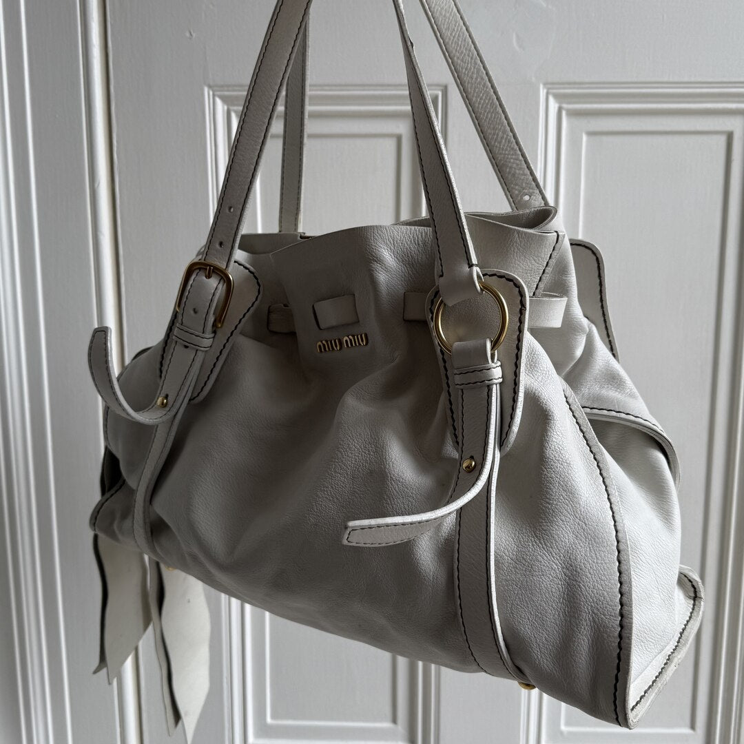 PreOwned Miu Miu Vitello Leather White Tote Bag