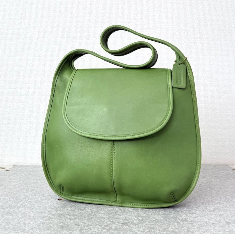 Rare Vintage Coach Ergo Flap Shopper – Leaf Green Glovetanned Leather – Grab & Shoulder Bag