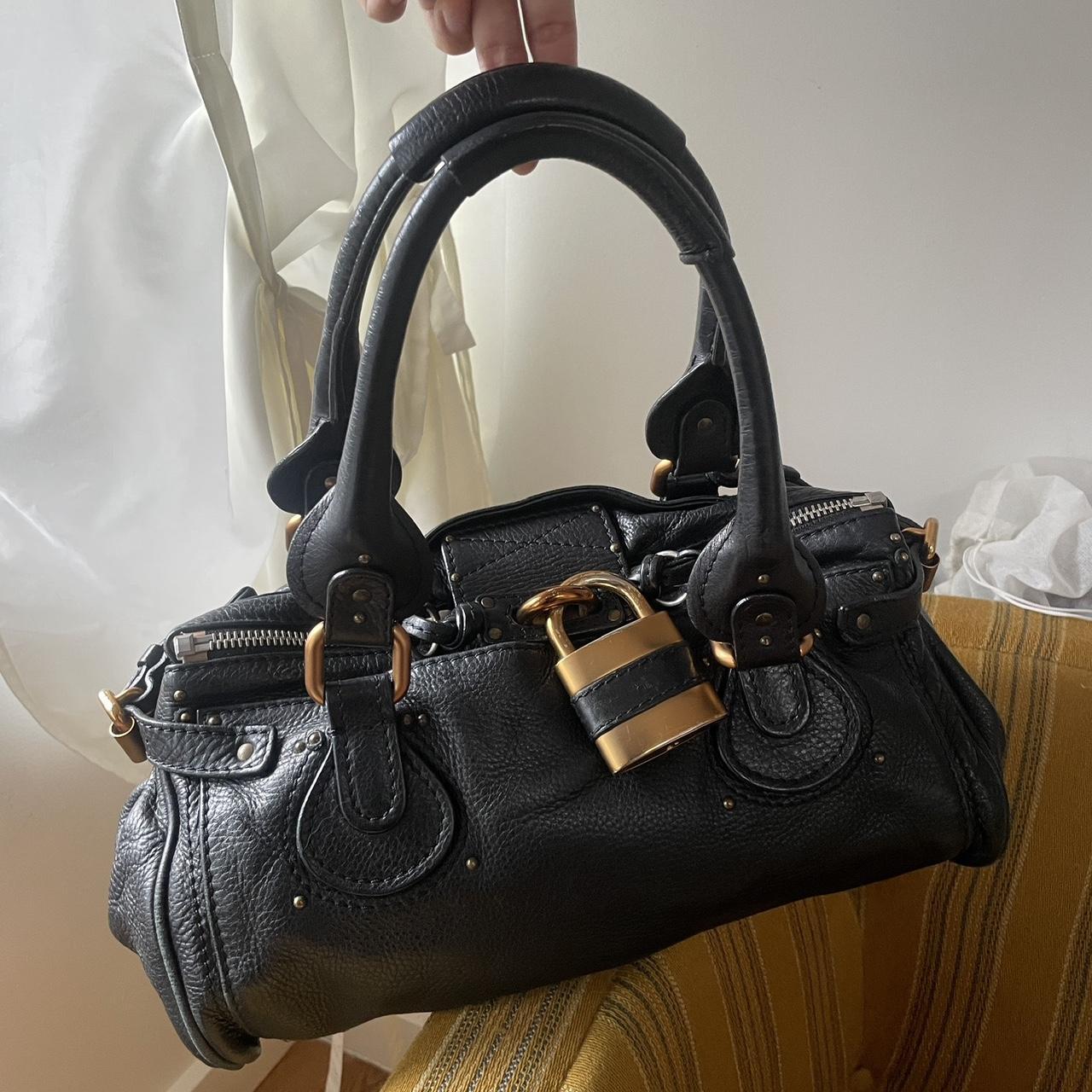 PreOwned Vintage Classic Regular Size Black Leather Chloé Paddington Bag with Brass-toned Hardware