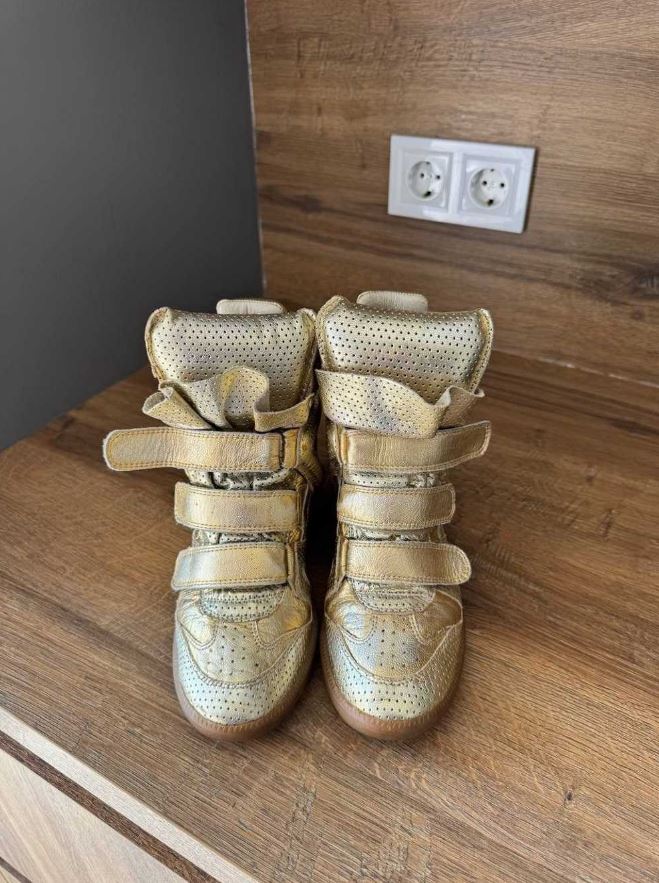 Isabel Marant Metallic Gold Leather Bird Sneaker Wedges