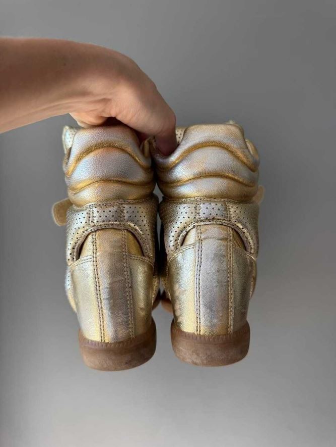 Isabel Marant Metallic Gold Leather Bird Sneaker Wedges