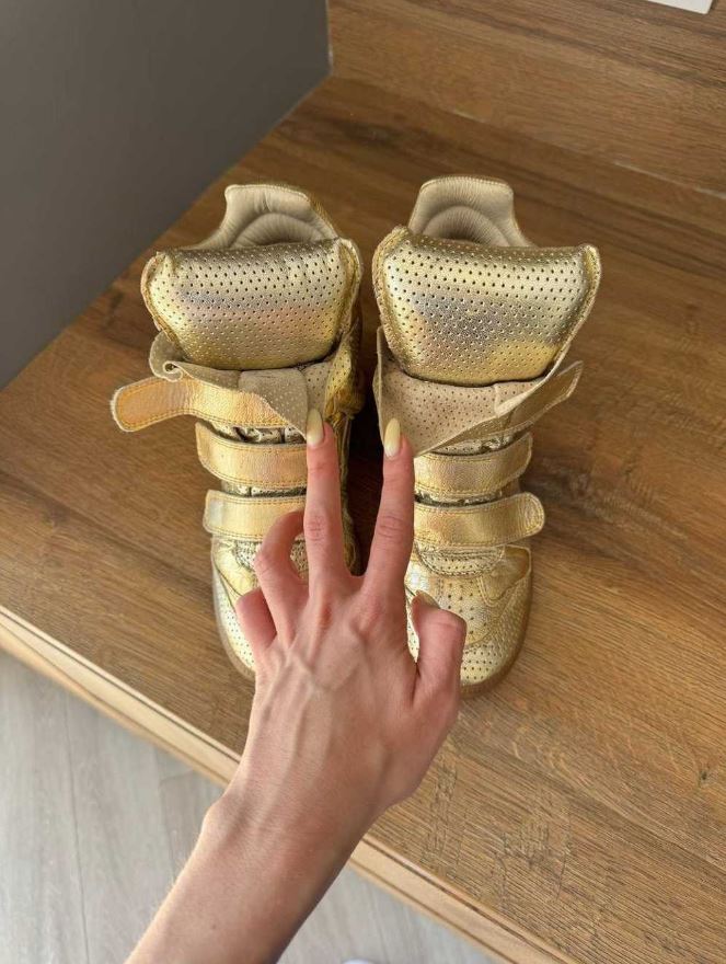 Isabel Marant Metallic Gold Leather Bird Sneaker Wedges