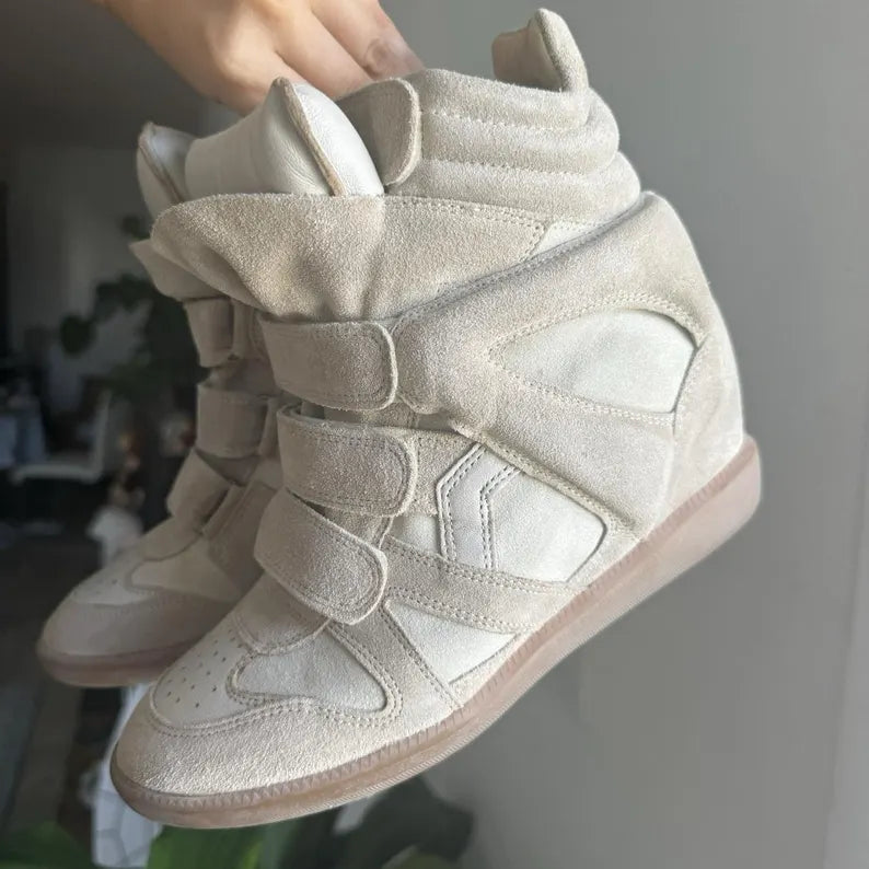 Authentic Isabel Marant Bekett Wedge Sneakers – Cream Suede Leather – Excellent Condition
