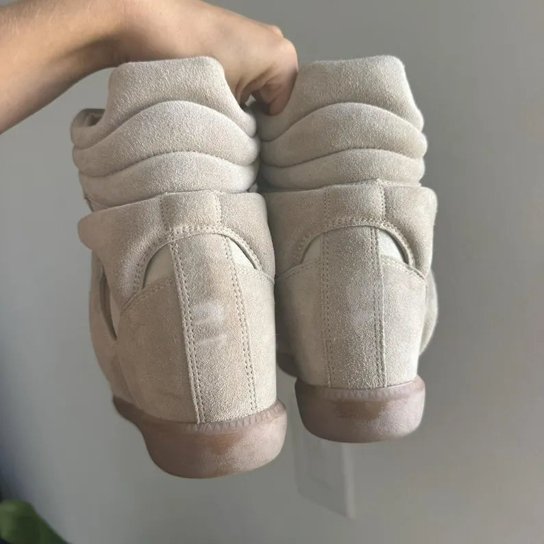 Authentic Isabel Marant Bekett Wedge Sneakers – Cream Suede Leather – Excellent Condition