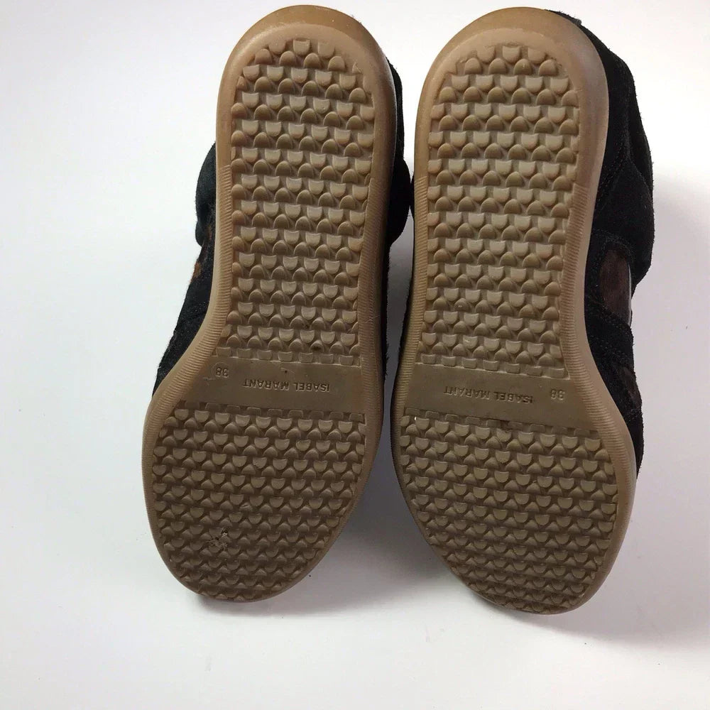 Isabel Marant Bekett Wedge Sneakers Pony Hair Brown Black Suede Leather